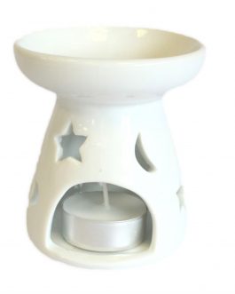 Large White Ceramic Oil / Wax Tealight Burner –  Moon & Stars