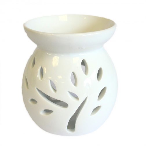 Large White Ceramic Oil / Wax Tealight Burner - Tree Design - Image 3