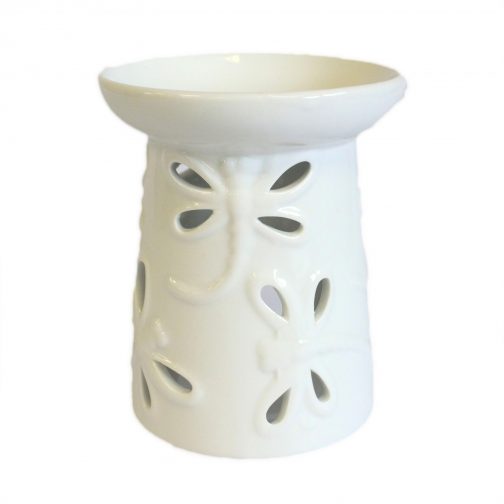 White Ceramic Oil / Wax Tealight Burner - Dragonflies - Image 3