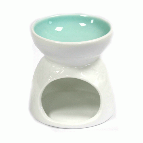 White & Teal Ceramic Oil / Wax melt Burner - Image 2