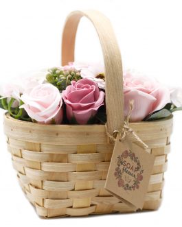 Soap Flower Bouquet in Wicker Basket – Large Pink
