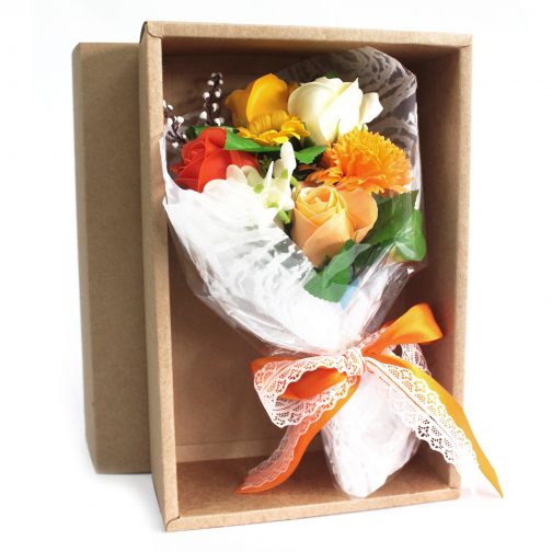 Boxed Hand Soap Flower Bouquet - Orange - Image 2