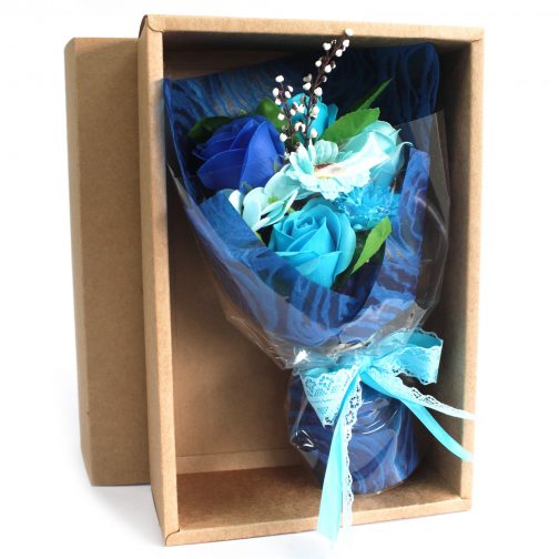 Boxed Hand Soap Flower Bouquet - Blue - Image 3