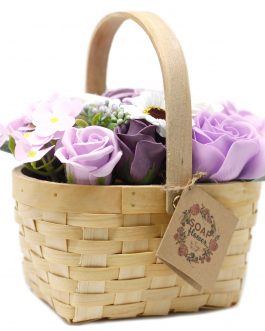 Soap Flower Bouquet in Wicker Basket -Large  Lilac