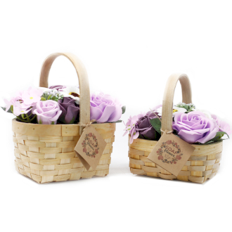 Soap Flower Bouquet in Wicker Basket -Large  Lilac