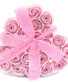Set of 24 Soap Roses in Heart Box  – Pink