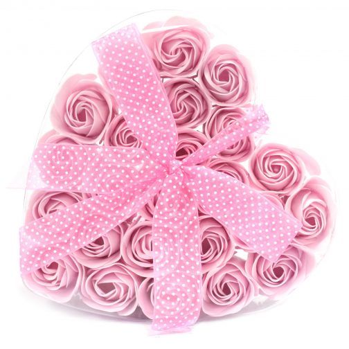 Set of 24 Soap Roses in Heart Box  - Pink