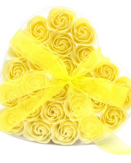 Set of 24 Soap Roses in Heart Box  – Yellow