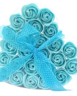 Set of 24 Soap Roses in Heart Box  – Blue