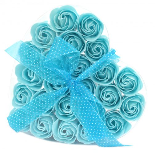 Set of 24 Soap Roses in Heart Box  - Blue