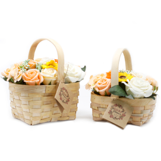 Soap Flower Bouquet in a Wicker Basket – Large Orange