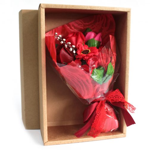 Boxed Hand Soap Flower Bouquet - Red - Image 2