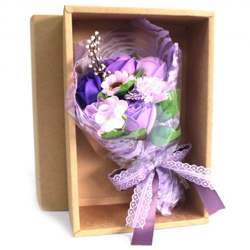 Boxed Hand Soap Flower Bouquet - Purple - Image 2