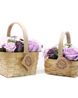 Soap Flower Bouquet in Wicker Basket – Small Lilac