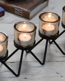 Centrepiece Iron Votive Candle Holder – 4 Cup Zig Zag