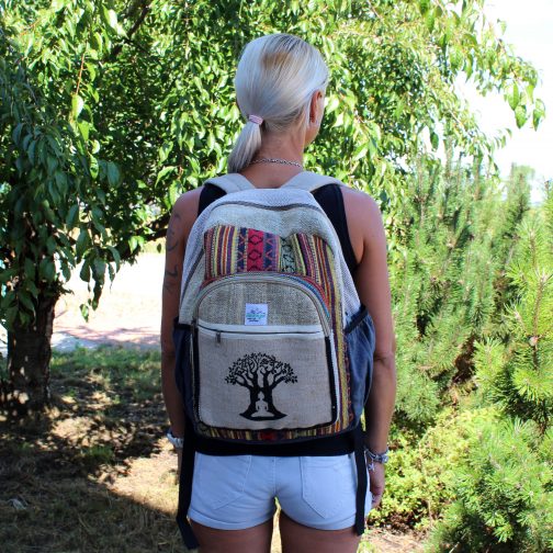 Eco friendly Hemp & Cotton Large Backpack Bag  - Tree - Image 2