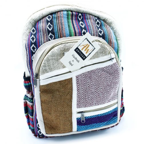 Eco friendly Hemp & Cotton Small Backpack Bag  - Zips - Image 2