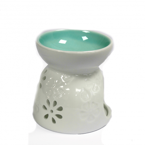 White & Teal Ceramic Oil / Wax melt Burner