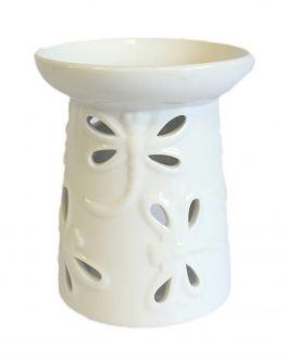 White Ceramic Oil / Wax Tealight Burner – Dragonflies
