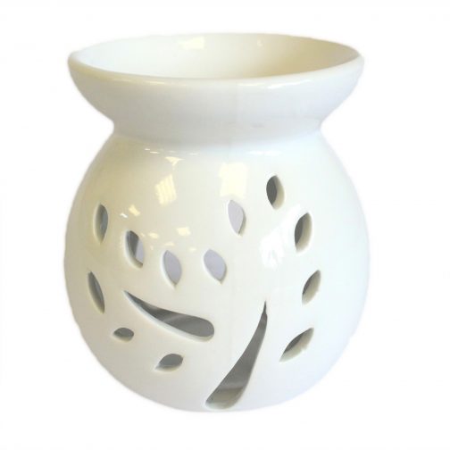 Large White Ceramic Oil / Wax Tealight Burner - Tree Design