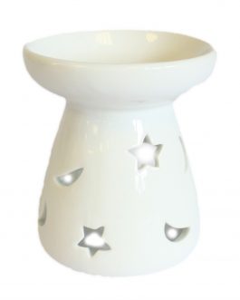 Small White Ceramic Oil / Wax Tealight Burner –  Moon & Stars