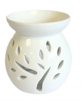 Small White Ceramic Oil / Wax Tealight Burner – Tree Design