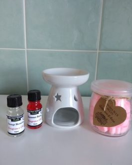 5 x 7 cm Tealight Oil Burner gift Set – 2 Fragrance oils & 60 Wax melts