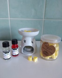 5 x 7 cm Tealight Oil Burner gift Set – 2 Fragrance oils & 60 Wax melts