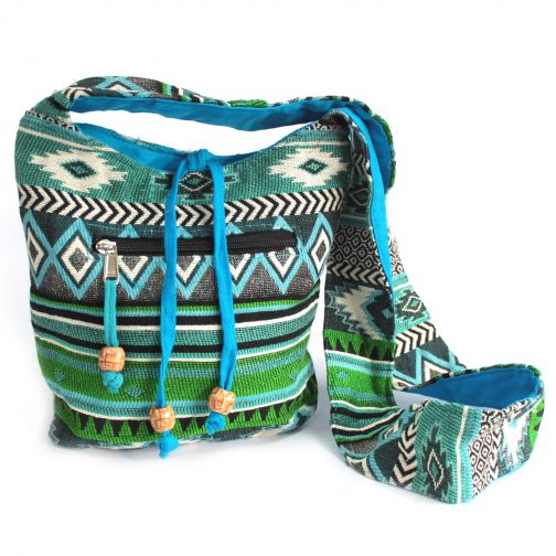 Small Jacquard Teal Sling Bag