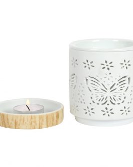 White Butterfly Ceramic Tealight Burner